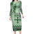 Vintage Bula Fiji Personalised Family Matching Long Sleeve Bodycon Dress and Hawaiian Shirt Green Hibiscus Tapa Pattern