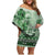 Vintage Bula Fiji Personalised Family Matching Off Shoulder Short Dress and Hawaiian Shirt Green Hibiscus Tapa Pattern