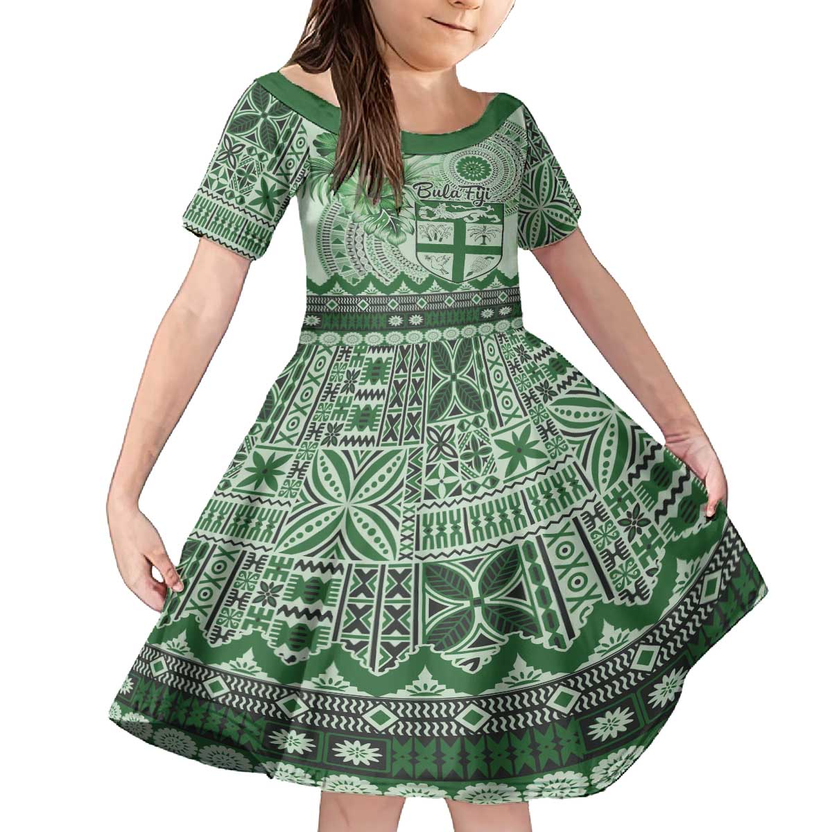 Vintage Bula Fiji Personalised Family Matching Puletasi and Hawaiian Shirt Green Hibiscus Tapa Pattern