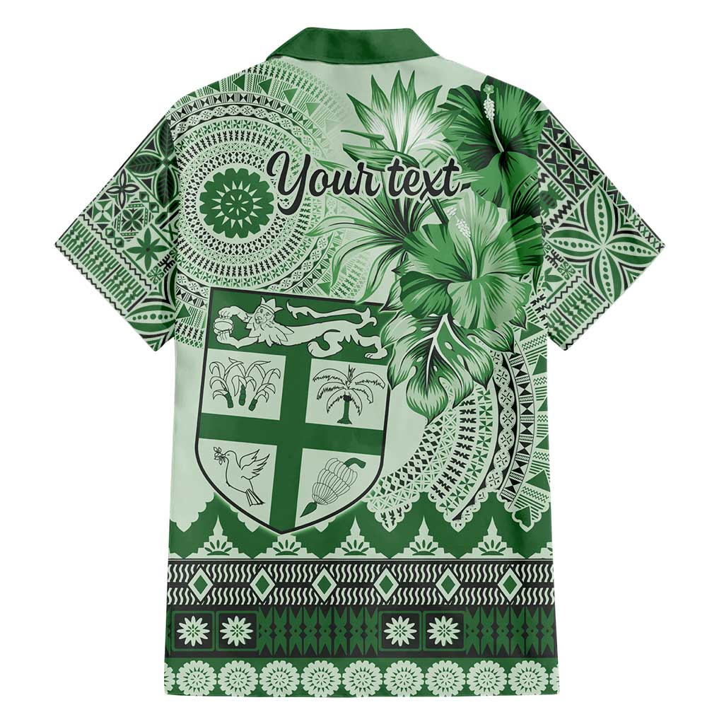 Vintage Bula Fiji Personalised Family Matching Short Sleeve Bodycon Dress and Hawaiian Shirt Green Hibiscus Tapa Pattern