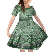 Vintage Bula Fiji Personalised Family Matching Tank Maxi Dress and Hawaiian Shirt Green Hibiscus Tapa Pattern