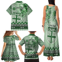 Vintage Bula Fiji Personalised Family Matching Tank Maxi Dress and Hawaiian Shirt Green Hibiscus Tapa Pattern
