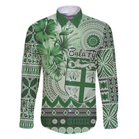 Vintage Bula Fiji Personalised Family Matching Tank Maxi Dress and Hawaiian Shirt Green Hibiscus Tapa Pattern