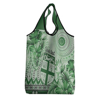Vintage Bula Fiji Personalised Grocery Bag Green Hibiscus Tapa Pattern LT9