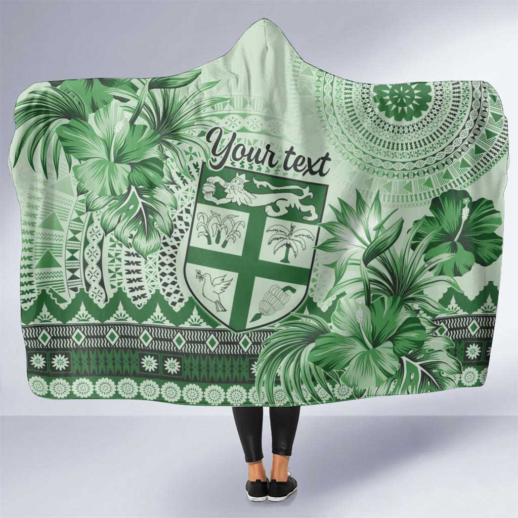 Vintage Bula Fiji Personalised Hooded Blanket Green Hibiscus Tapa Pattern LT9