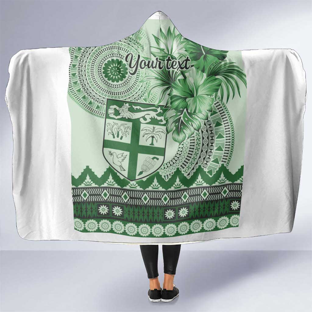 Vintage Bula Fiji Personalised Hooded Blanket Green Hibiscus Tapa Pattern