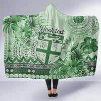 Vintage Bula Fiji Personalised Hooded Blanket Green Hibiscus Tapa Pattern LT9