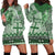 Vintage Bula Fiji Personalised Hoodie Dress Green Hibiscus Tapa Pattern