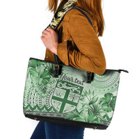 Vintage Bula Fiji Personalised Leather Tote Bag Green Hibiscus Tapa Pattern LT9