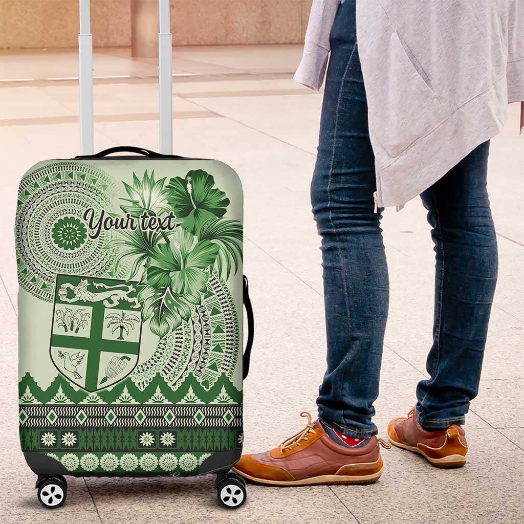 Vintage Bula Fiji Personalised Luggage Cover Green Hibiscus Tapa Pattern