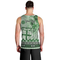 Vintage Bula Fiji Personalised Men Tank Top Green Hibiscus Tapa Pattern