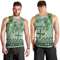 Vintage Bula Fiji Personalised Men Tank Top Green Hibiscus Tapa Pattern