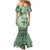 Vintage Bula Fiji Personalised Mermaid Dress Green Hibiscus Tapa Pattern