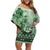 Vintage Bula Fiji Personalised Off Shoulder Short Dress Green Hibiscus Tapa Pattern