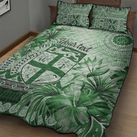 Vintage Bula Fiji Personalised Quilt Bed Set Green Hibiscus Tapa Pattern LT9
