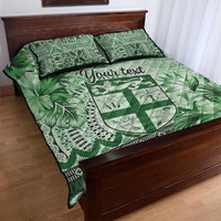 Vintage Bula Fiji Personalised Quilt Bed Set Green Hibiscus Tapa Pattern LT9