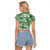 Vintage Bula Fiji Personalised Raglan Cropped T Shirt Green Hibiscus Tapa Pattern