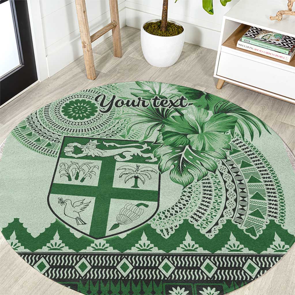 Vintage Bula Fiji Personalised Round Carpet Green Hibiscus Tapa Pattern