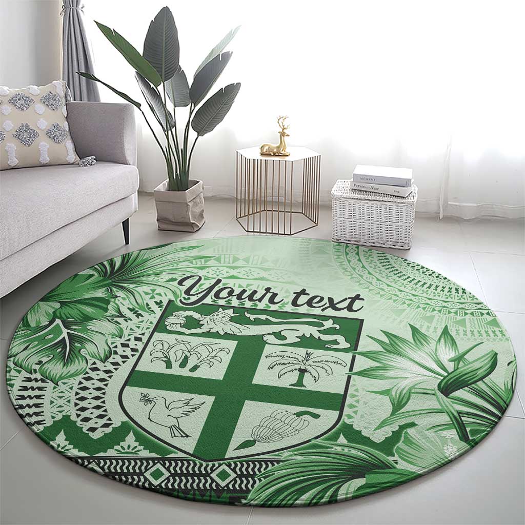 Vintage Bula Fiji Personalised Round Carpet Green Hibiscus Tapa Pattern LT9