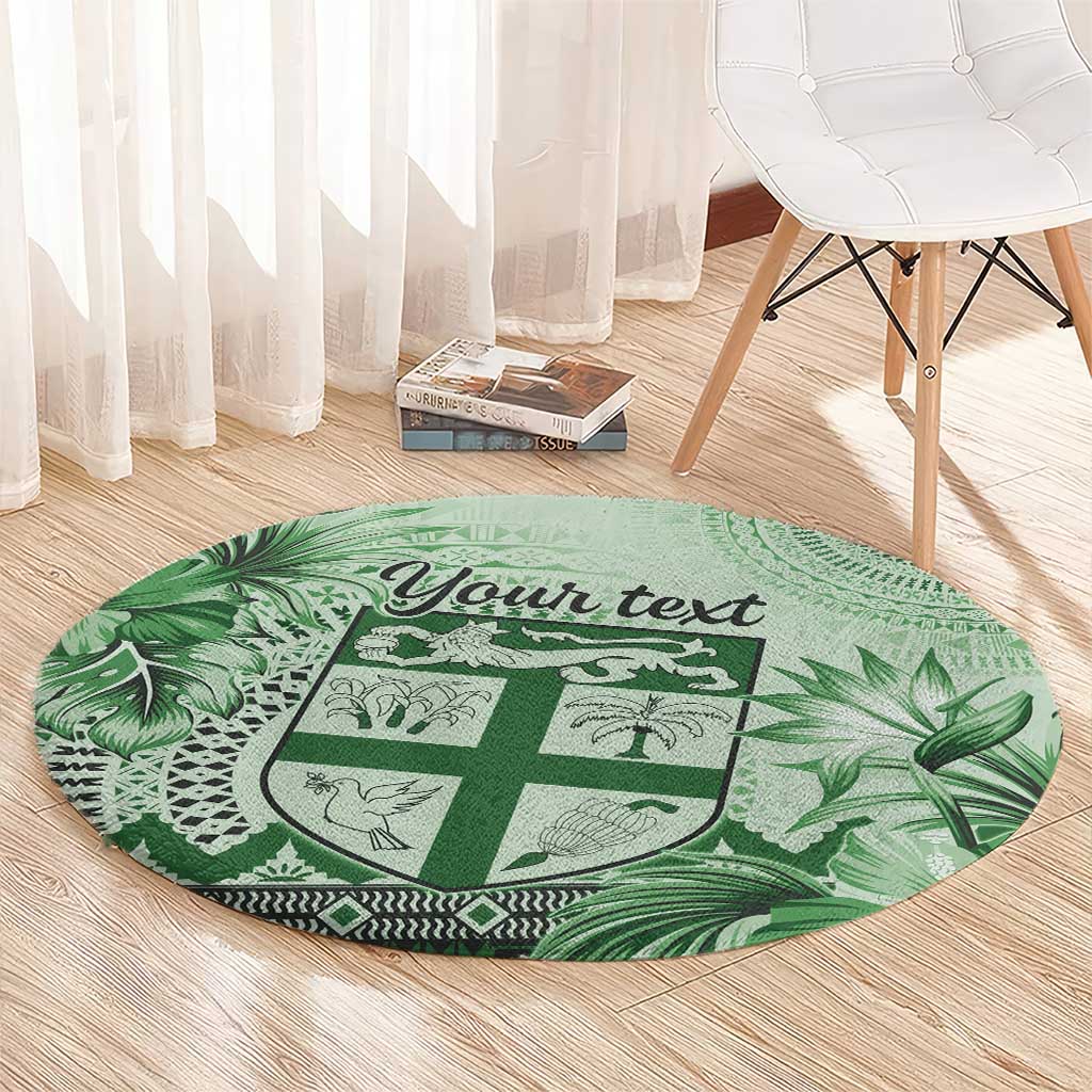 Vintage Bula Fiji Personalised Round Carpet Green Hibiscus Tapa Pattern LT9