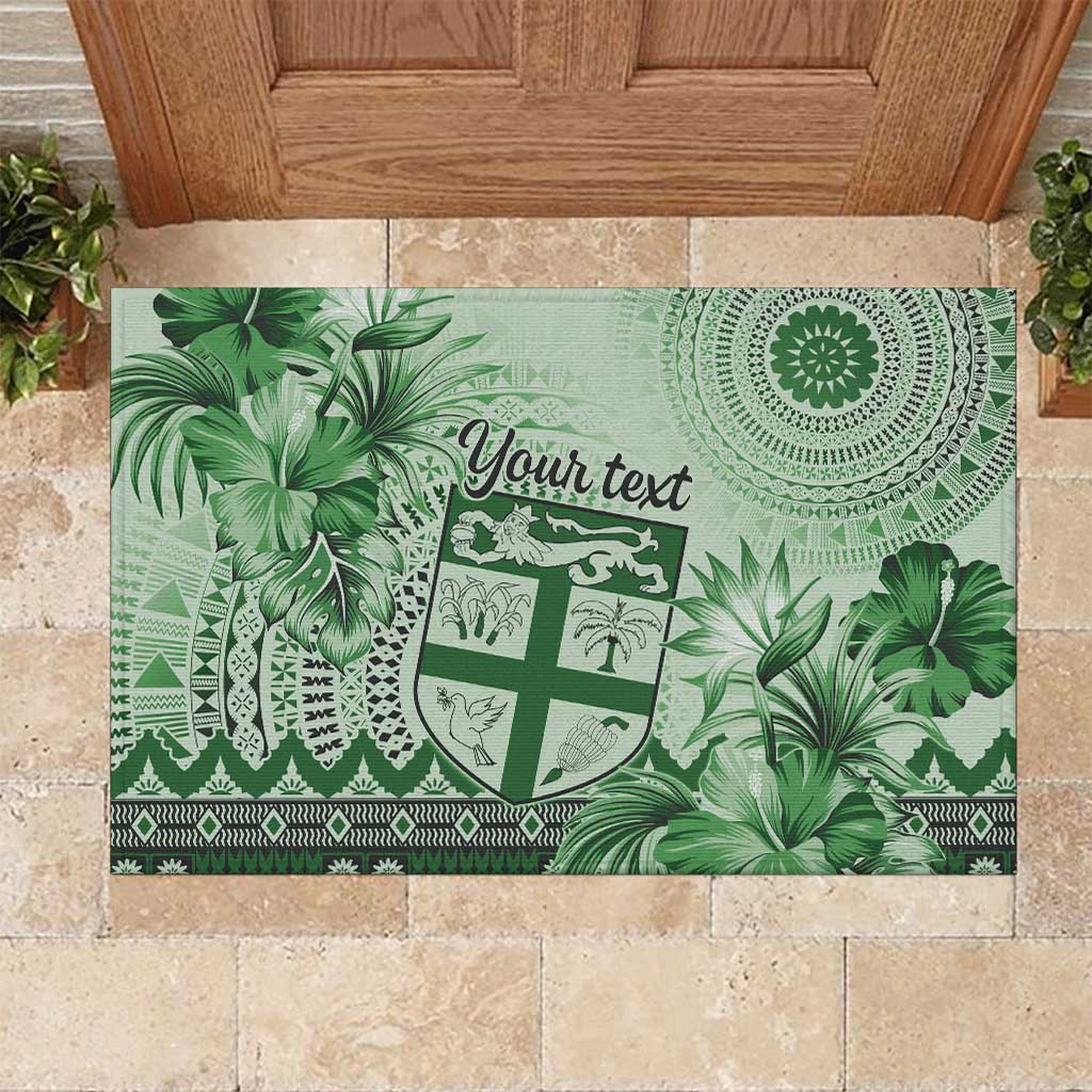 Vintage Bula Fiji Personalised Rubber Doormat Green Hibiscus Tapa Pattern LT9