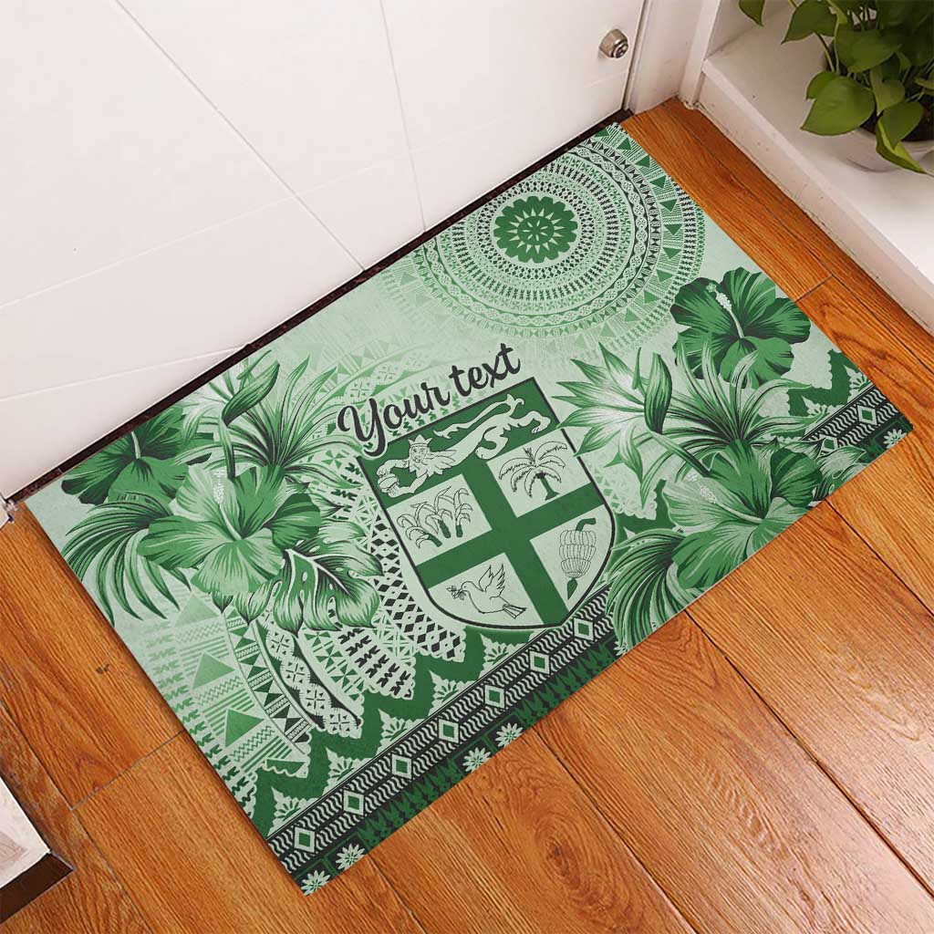 Vintage Bula Fiji Personalised Rubber Doormat Green Hibiscus Tapa Pattern LT9