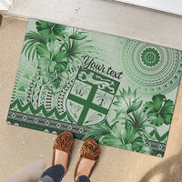 Vintage Bula Fiji Personalised Rubber Doormat Green Hibiscus Tapa Pattern LT9