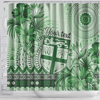Vintage Bula Fiji Personalised Shower Curtain Green Hibiscus Tapa Pattern LT9