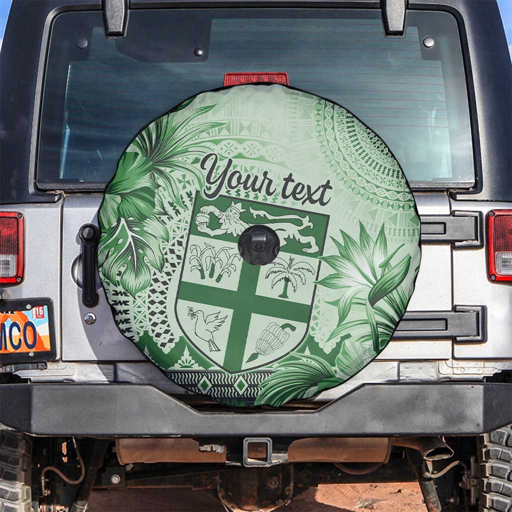 Vintage Bula Fiji Personalised Spare Tire Cover Green Hibiscus Tapa Pattern LT9