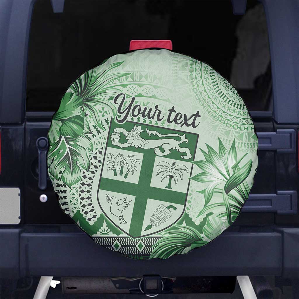 Vintage Bula Fiji Personalised Spare Tire Cover Green Hibiscus Tapa Pattern LT9