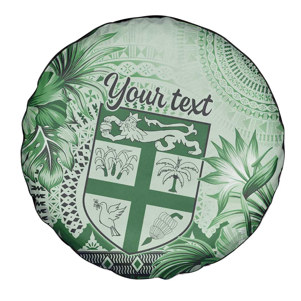 Vintage Bula Fiji Personalised Spare Tire Cover Green Hibiscus Tapa Pattern LT9