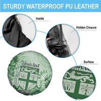 Vintage Bula Fiji Personalised Spare Tire Cover Green Hibiscus Tapa Pattern LT9