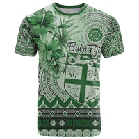 Vintage Bula Fiji Personalised T Shirt Green Hibiscus Tapa Pattern