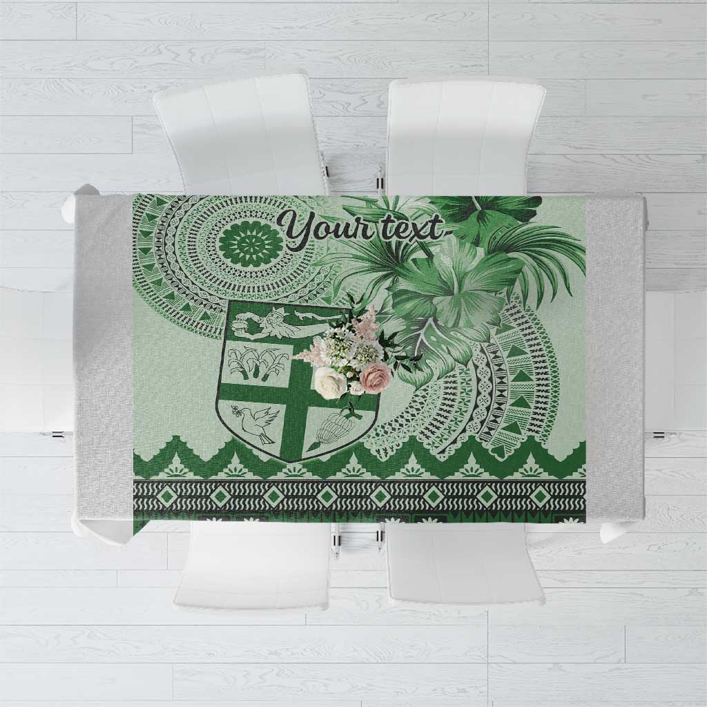 Vintage Bula Fiji Personalised Tablecloth Green Hibiscus Tapa Pattern