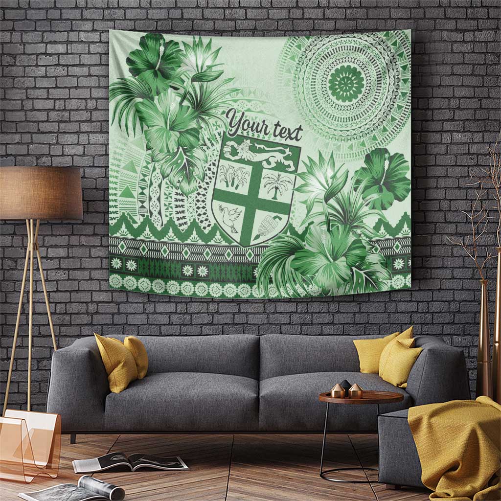 Vintage Bula Fiji Personalised Tapestry Green Hibiscus Tapa Pattern LT9