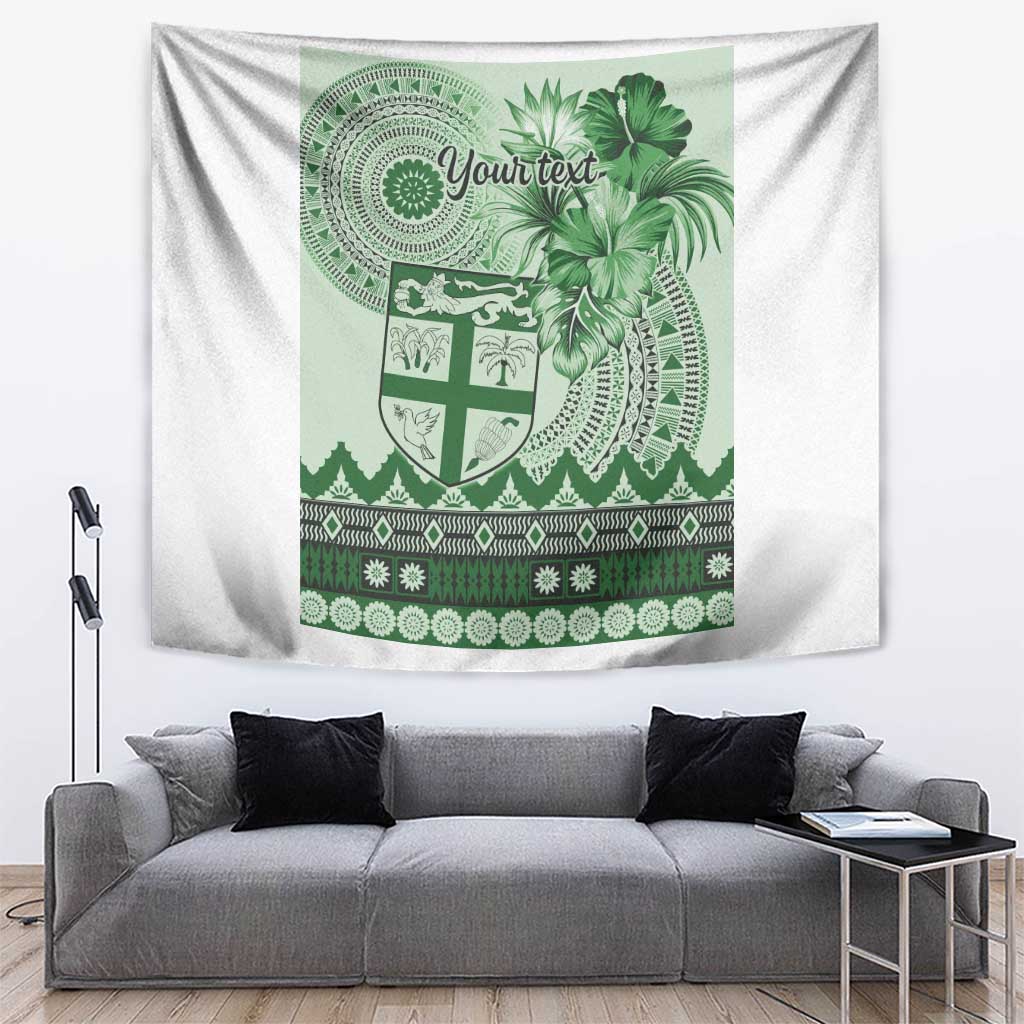 Vintage Bula Fiji Personalised Tapestry Green Hibiscus Tapa Pattern