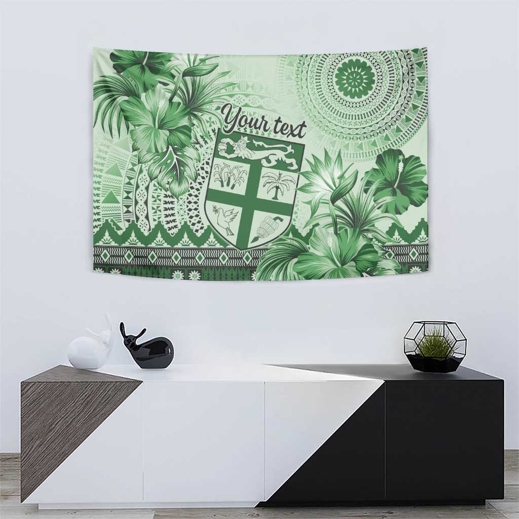 Vintage Bula Fiji Personalised Tapestry Green Hibiscus Tapa Pattern LT9