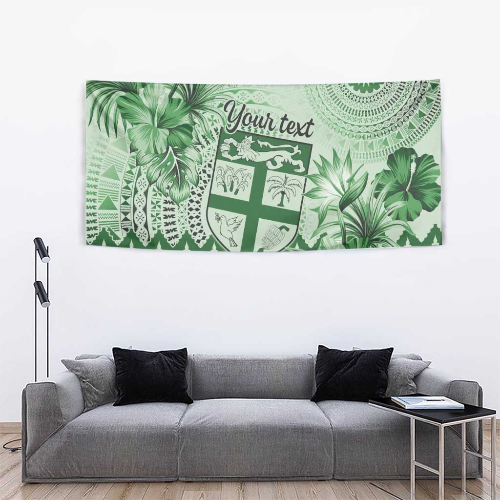 Vintage Bula Fiji Personalised Tapestry Green Hibiscus Tapa Pattern LT9