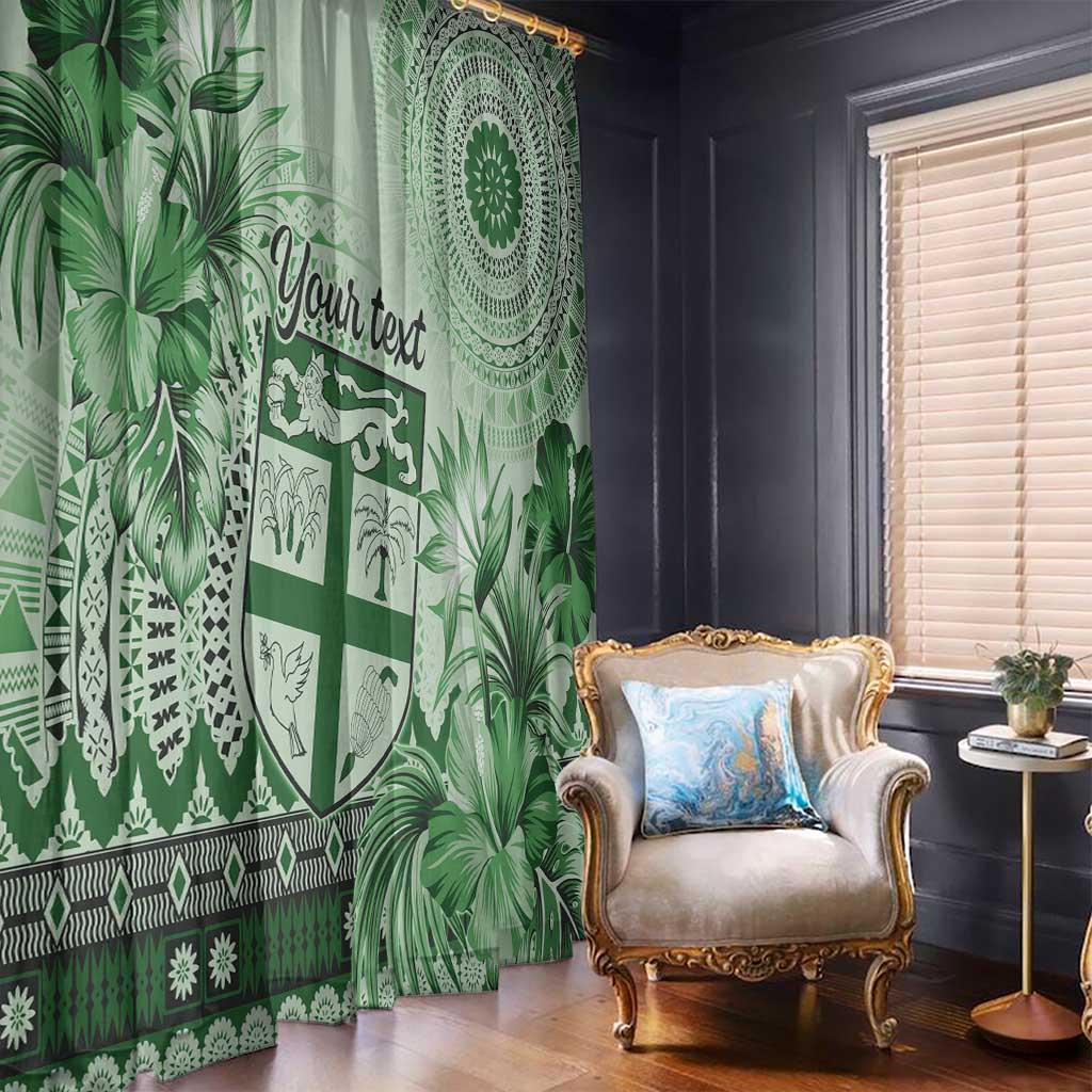 Vintage Bula Fiji Personalised Window Curtain Green Hibiscus Tapa Pattern LT9