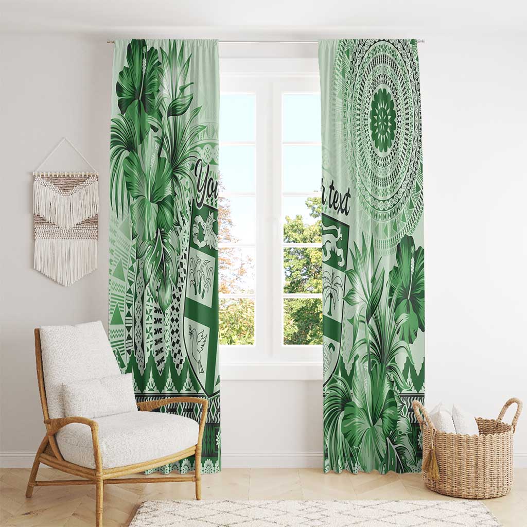 Vintage Bula Fiji Personalised Window Curtain Green Hibiscus Tapa Pattern LT9