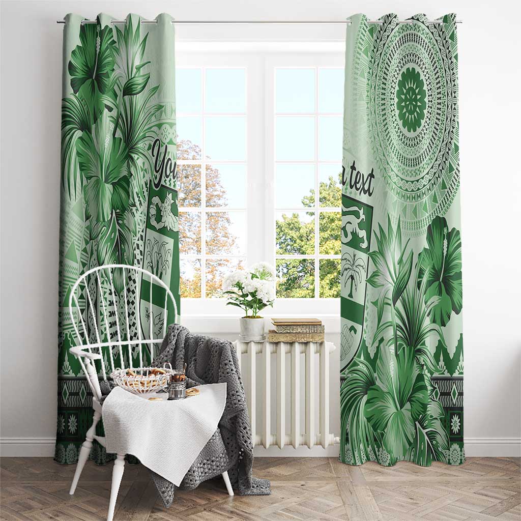 Vintage Bula Fiji Personalised Window Curtain Green Hibiscus Tapa Pattern LT9