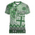 Vintage Bula Fiji Personalised Women V-Neck T-Shirt Green Hibiscus Tapa Pattern