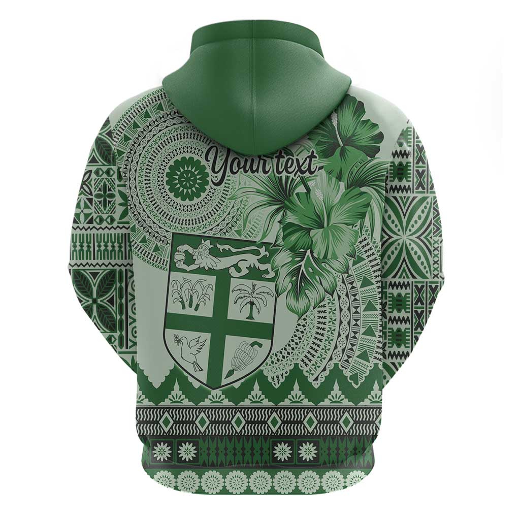 Vintage Bula Fiji Personalised Zip Hoodie Green Hibiscus Tapa Pattern