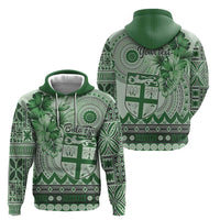 Vintage Bula Fiji Personalised Zip Hoodie Green Hibiscus Tapa Pattern