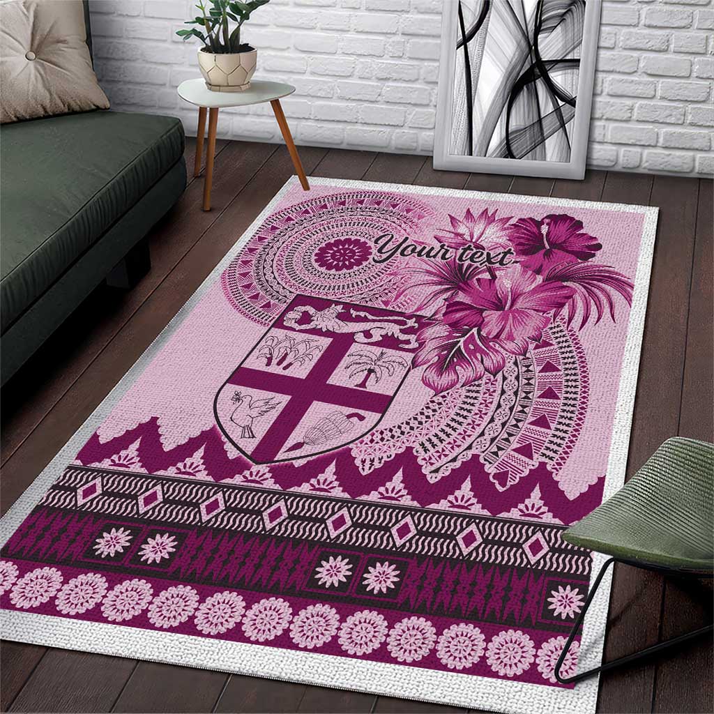 Vintage Bula Fiji Personalised Area Rug Pink Hibiscus Tapa Pattern