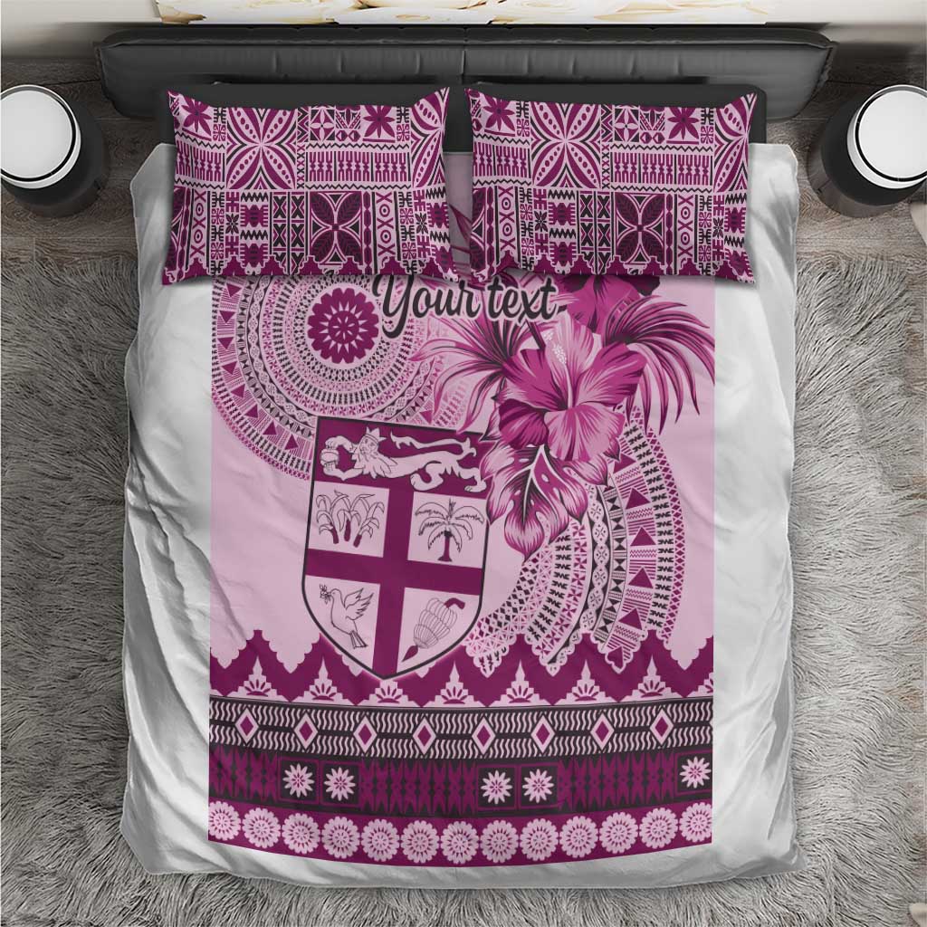 Vintage Bula Fiji Personalised Bedding Set Pink Hibiscus Tapa Pattern
