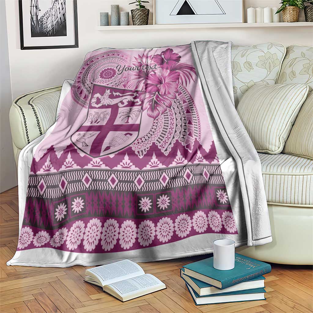 Vintage Bula Fiji Personalised Blanket Pink Hibiscus Tapa Pattern