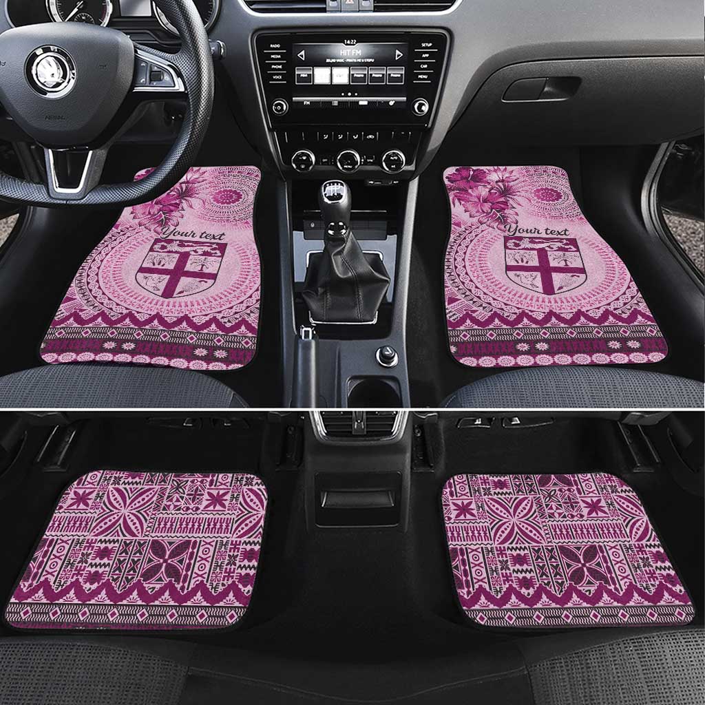 Vintage Bula Fiji Personalised Car Mats Pink Hibiscus Tapa Pattern