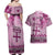 Vintage Bula Fiji Personalised Couples Matching Off Shoulder Maxi Dress and Hawaiian Shirt Pink Hibiscus Tapa Pattern