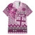 Vintage Bula Fiji Personalised Family Matching Long Sleeve Bodycon Dress and Hawaiian Shirt Pink Hibiscus Tapa Pattern